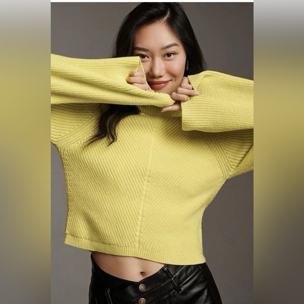 Anthropologie Maeve Cropped Ribbed Turtleneck Sweater Size XS